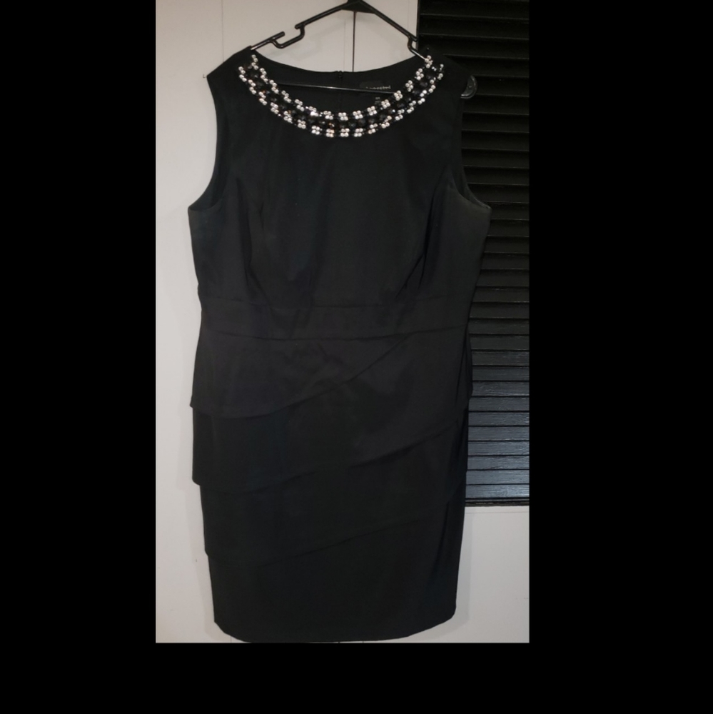 Black Cocktail Dress with Black and Silver Rhinestones,  Sz 18W